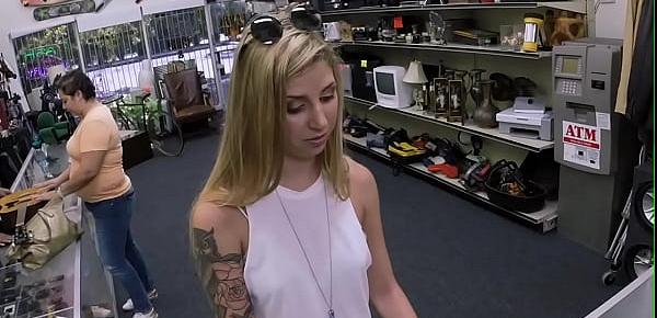  Pawnshop visitor buffing owners knob and plays with cum